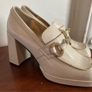 Chic Cream Block Heel Loafers